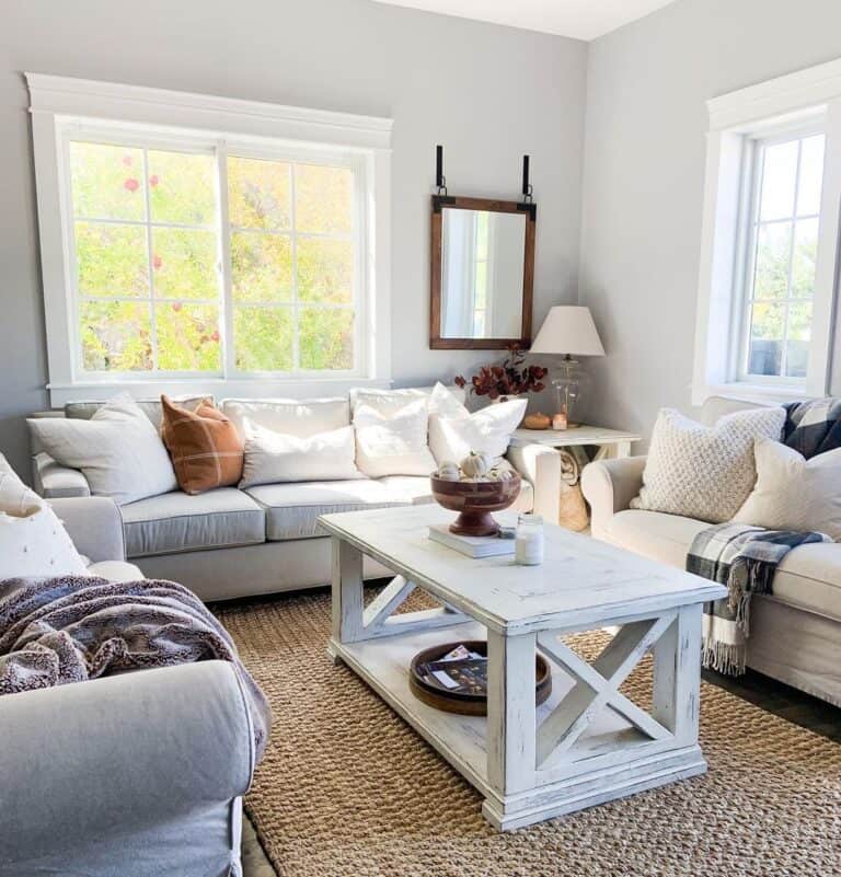 Living Room with White Lintel Window Trim