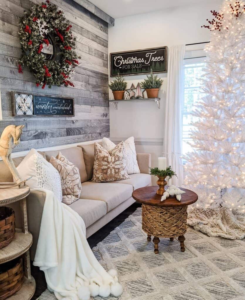 Living Room with Wood Frame Christmas Decorations