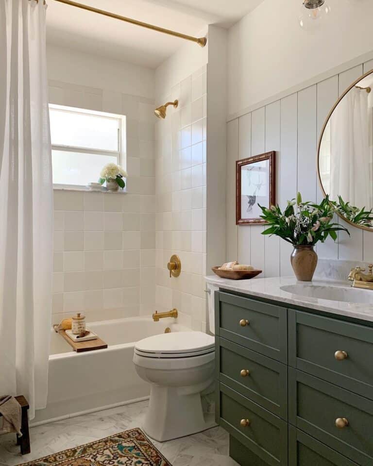 Marble Herringbone Tile Bathroom Floor