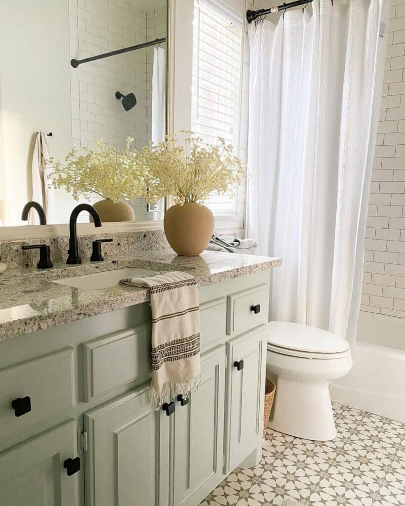 Mint Green Bathroom Vanity and Mosaic Flooring