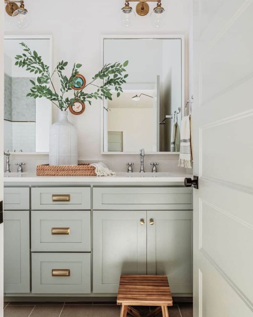 Mint Green Bathroom Vanity with Shaker Cabinets