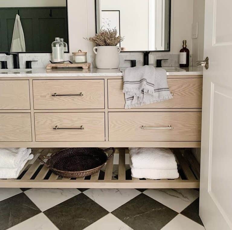 Modern Bathroom Inspo for Wood Double Vanity