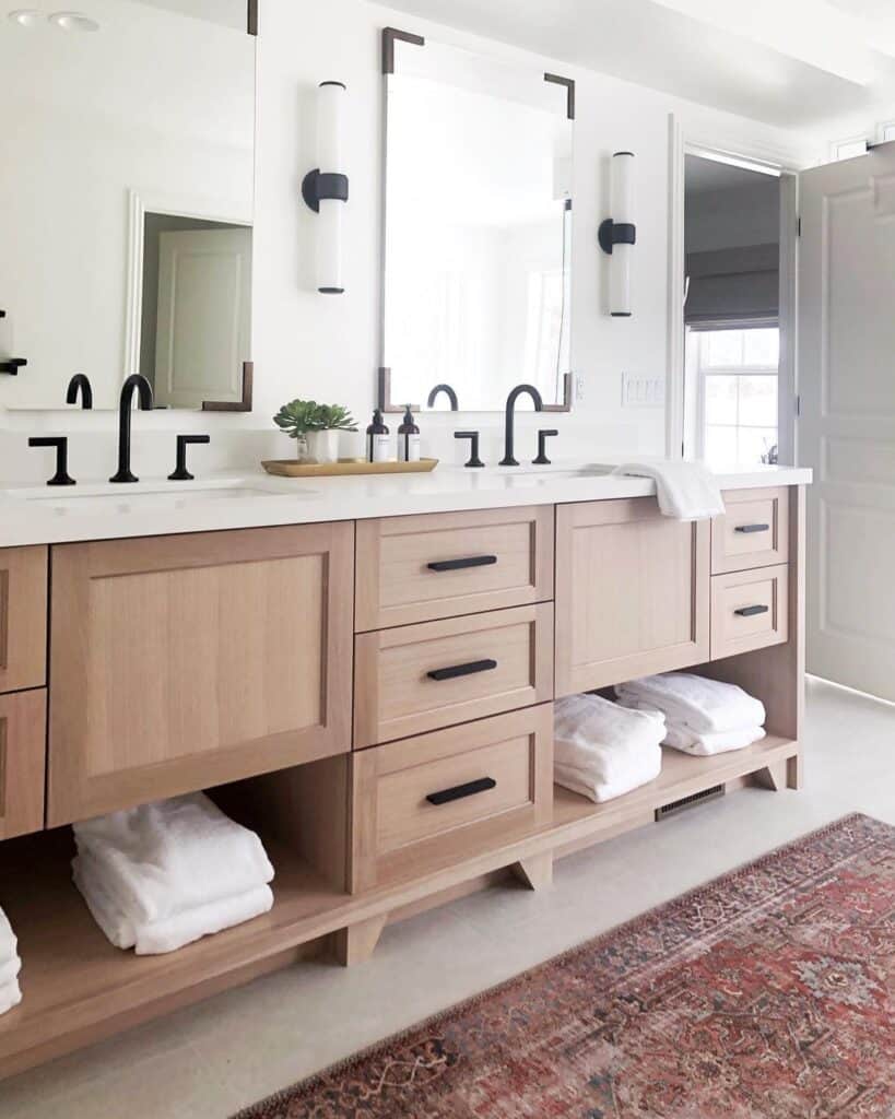 Modern Bathroom with Wood Double Vanity