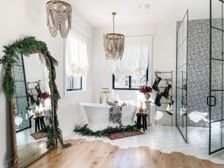 Modern Farmhouse Shower with Winter Decorations