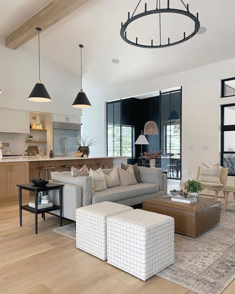 Modern Light Wood Floors in Vaulted Living Room.