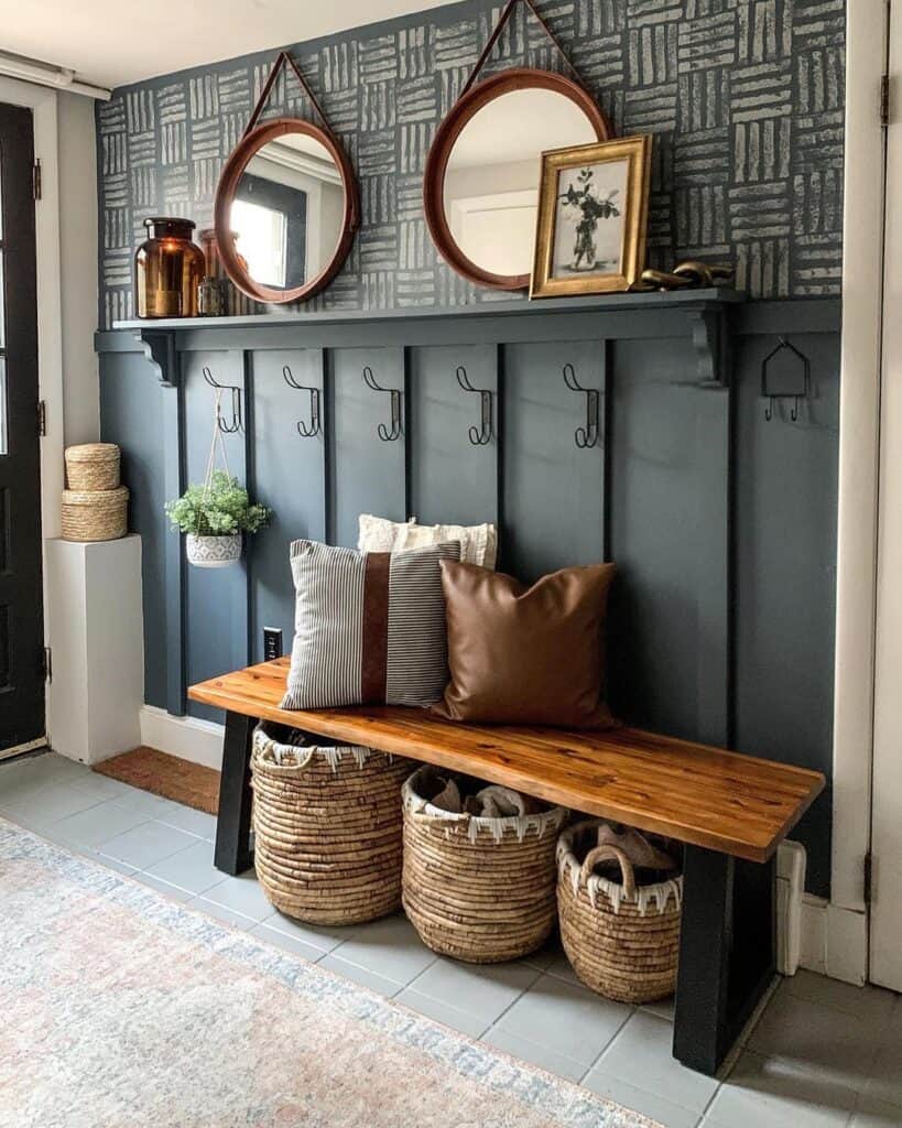 Modern Mudroom with Black Board and Batten