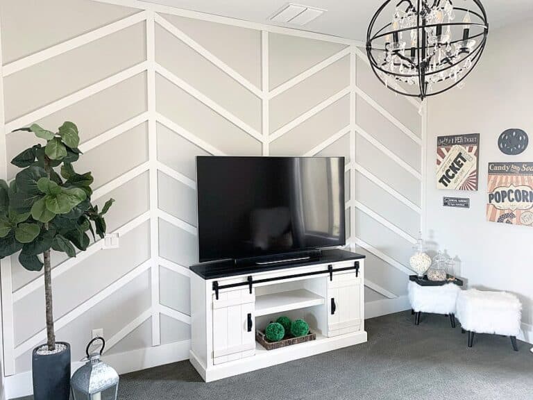 Modern Theater Room With Chevron Wall