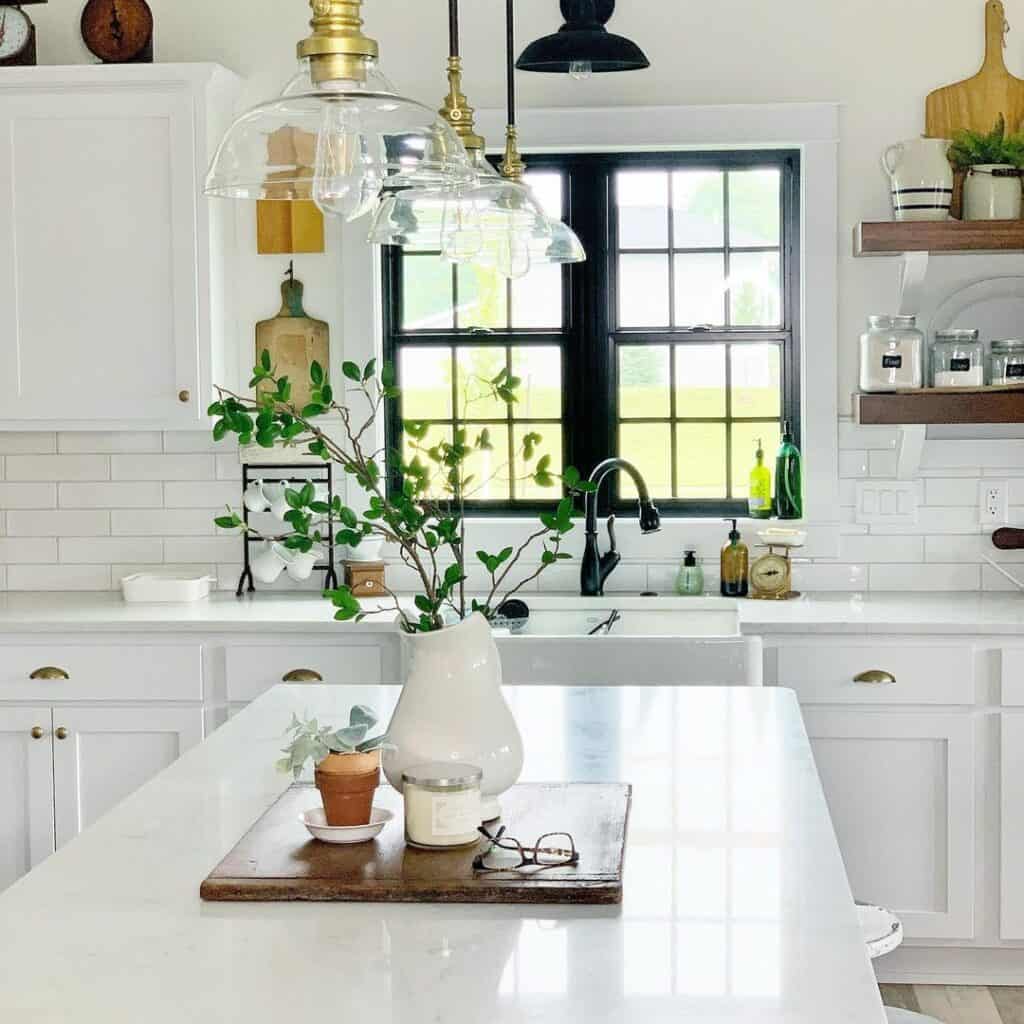 Monochrome Kitchen with Black Window Trim