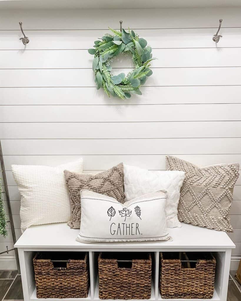Mudroom Bench with Storage and Shiplap Walls