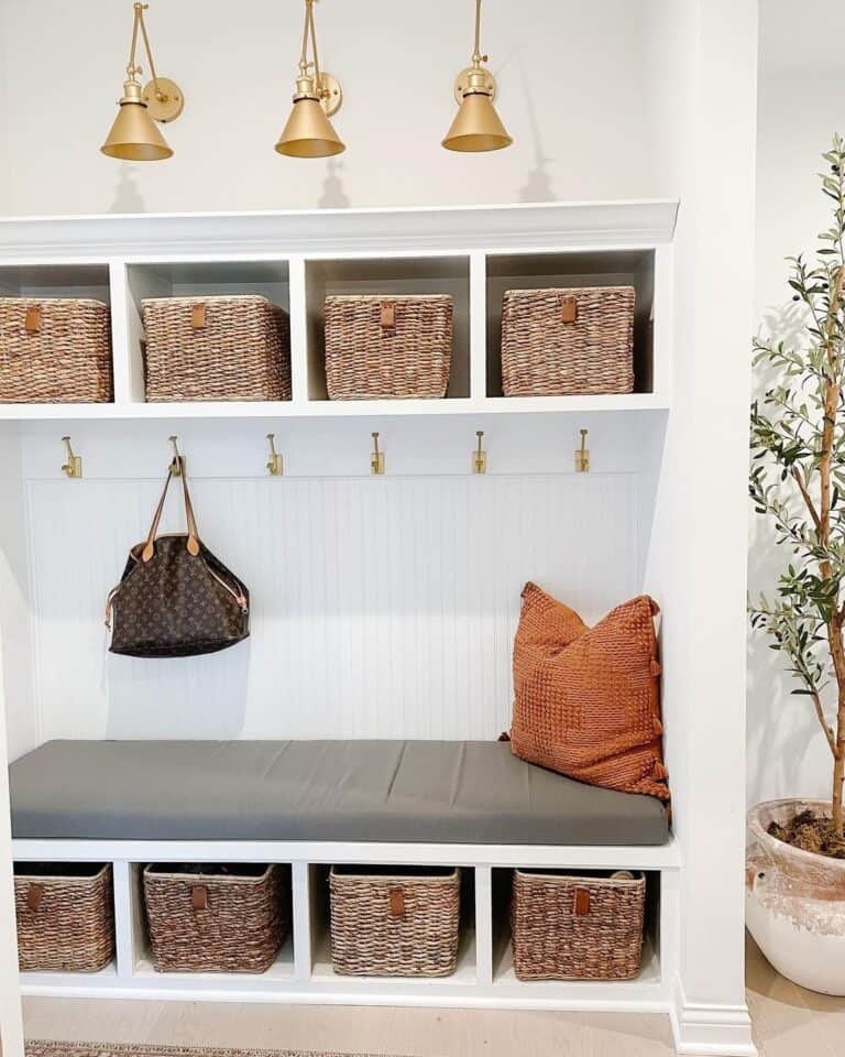 Mudroom Bench with Woven Basket Storage