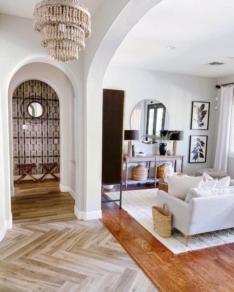 Multi-Tier Wooden Chandelier in Entryway