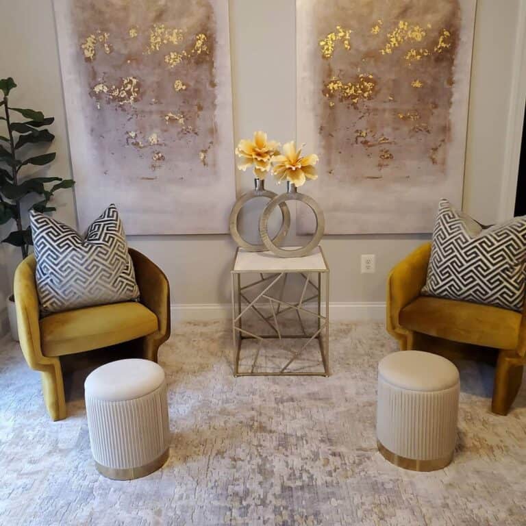 Mustard Yellow Chairs with Textured Poufs