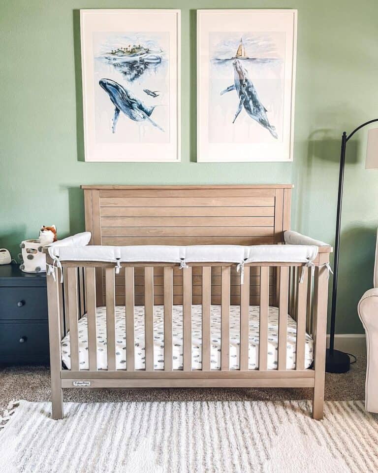 Natural Wood Crib in Green Nursery