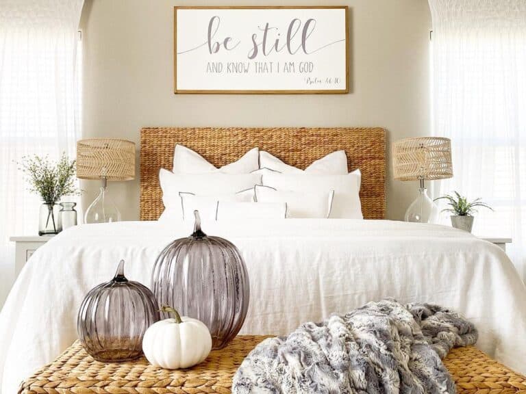 Neutral Bedroom with Woven Headboard
