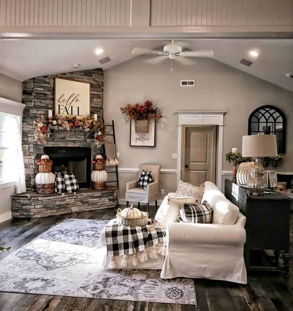 Neutral Living Room with Black and White Throw Pillows