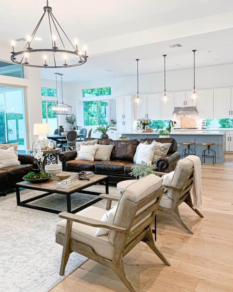 Open Concept Kitchen and Living Room with Light Wood Floors