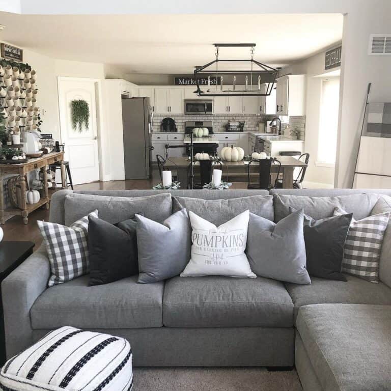 Open Concept Living Room with Grey Couch