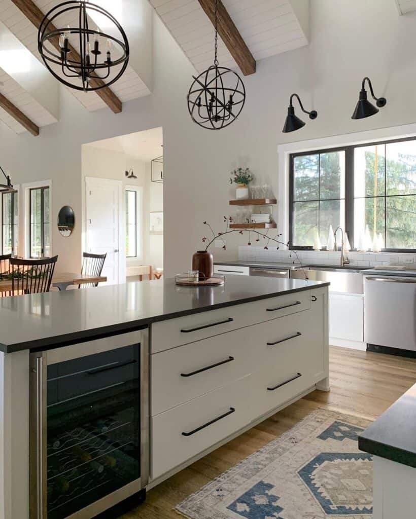 Open Plan Kitchen in Black and White