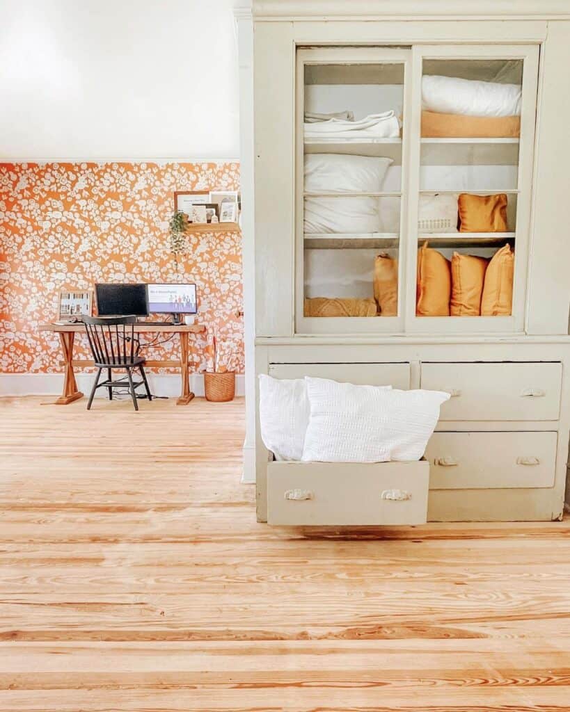 Orange Whimsical Wallpaper in a Home Office