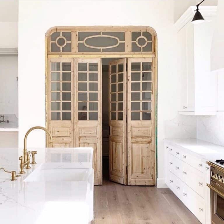 Ornate Wood Double Pantry Doors With Glass