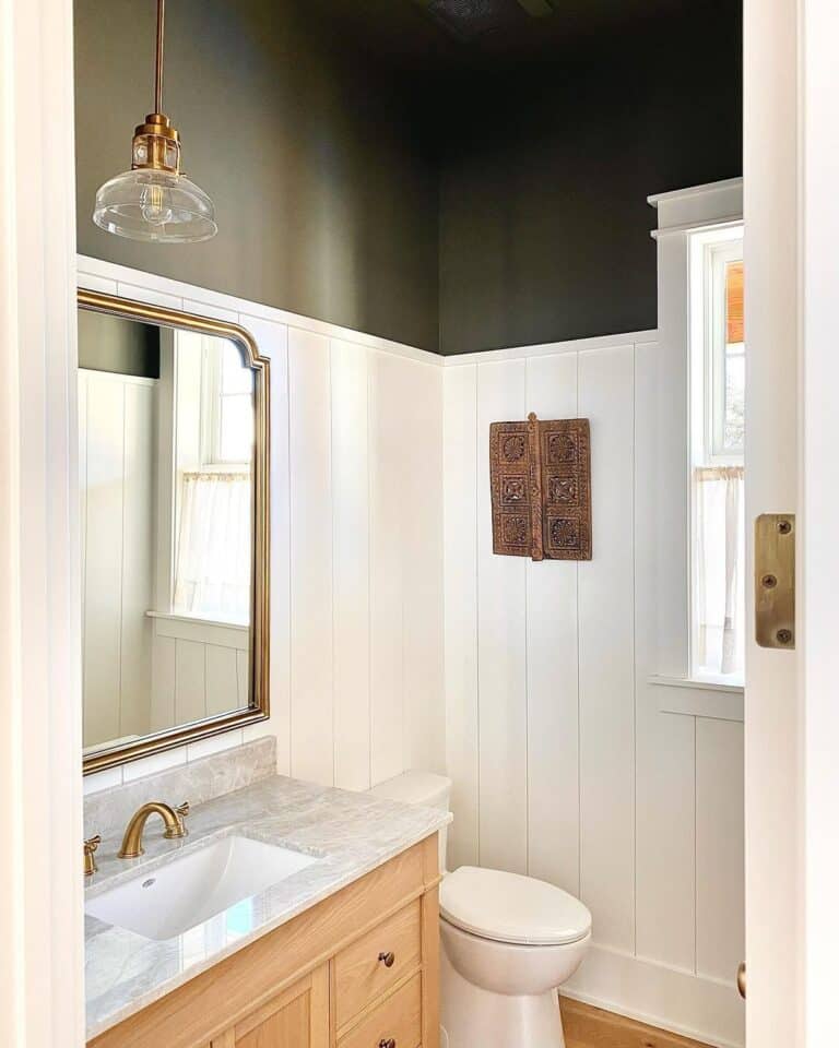 Pendant Light in Bathroom with Shiplap