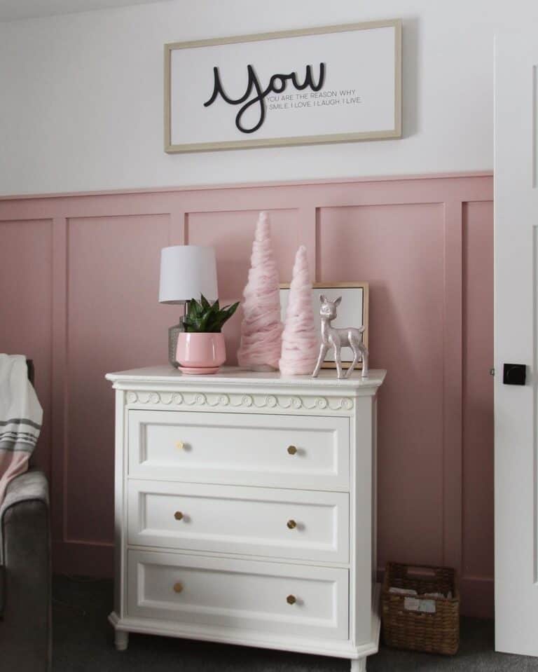 Pink Board and Batten Nursery with White Dresser