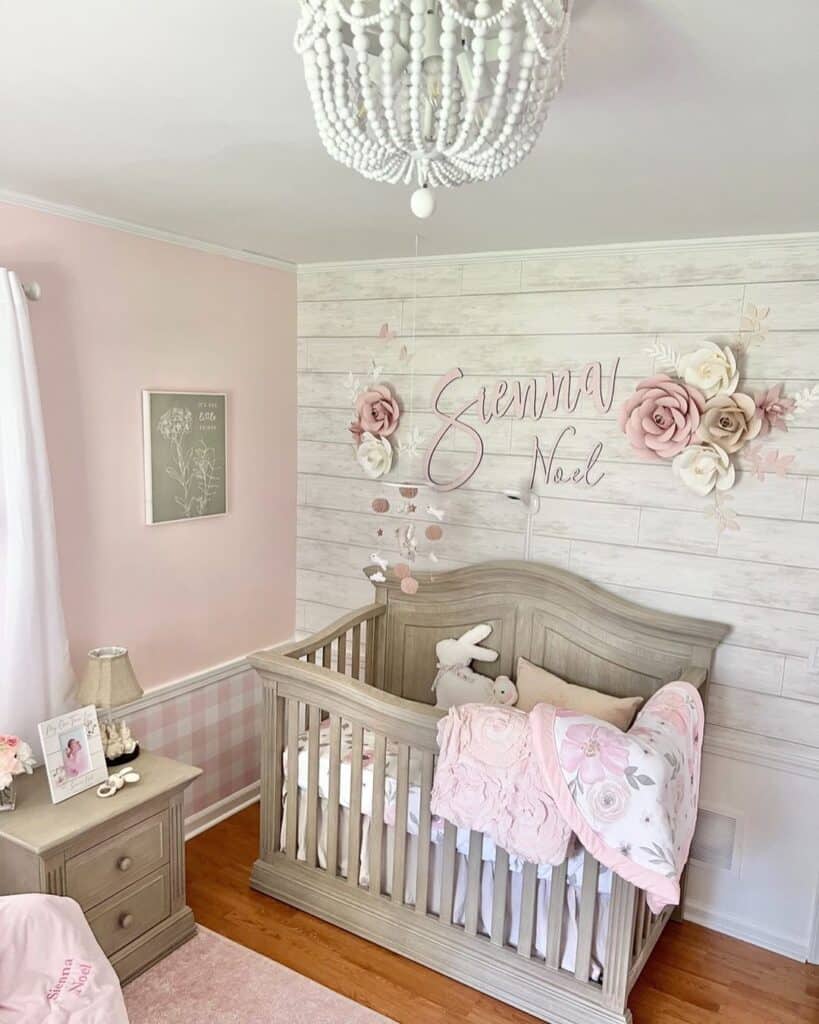 Pink and White Flowers on a Baby Girl Nursery Wall
