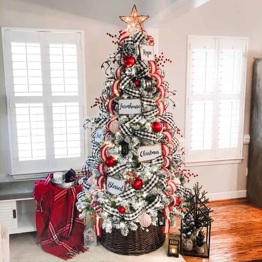 White Window Bench Beside Flocked Tree