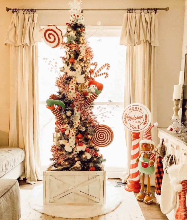 Red and White Christmas Tree Decor with Elves' Feet