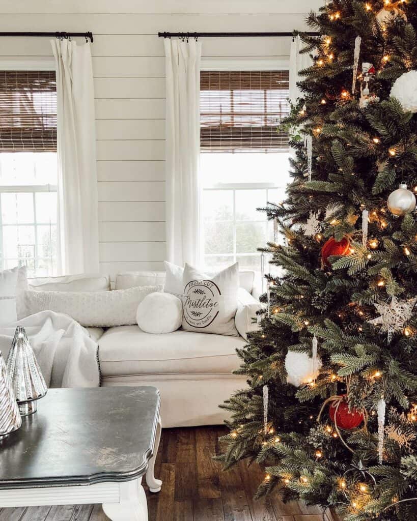 Red and White Christmas Tree with Icicle Ornaments Soul & Lane