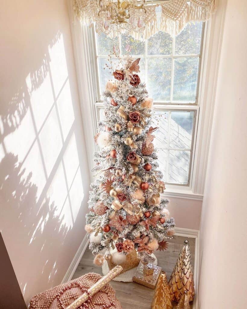 Rose Gold Christmas Tree Decorations in a Small Space