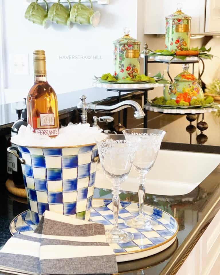 Royal Blue Kitchen Decor and a Mint Green Teapot