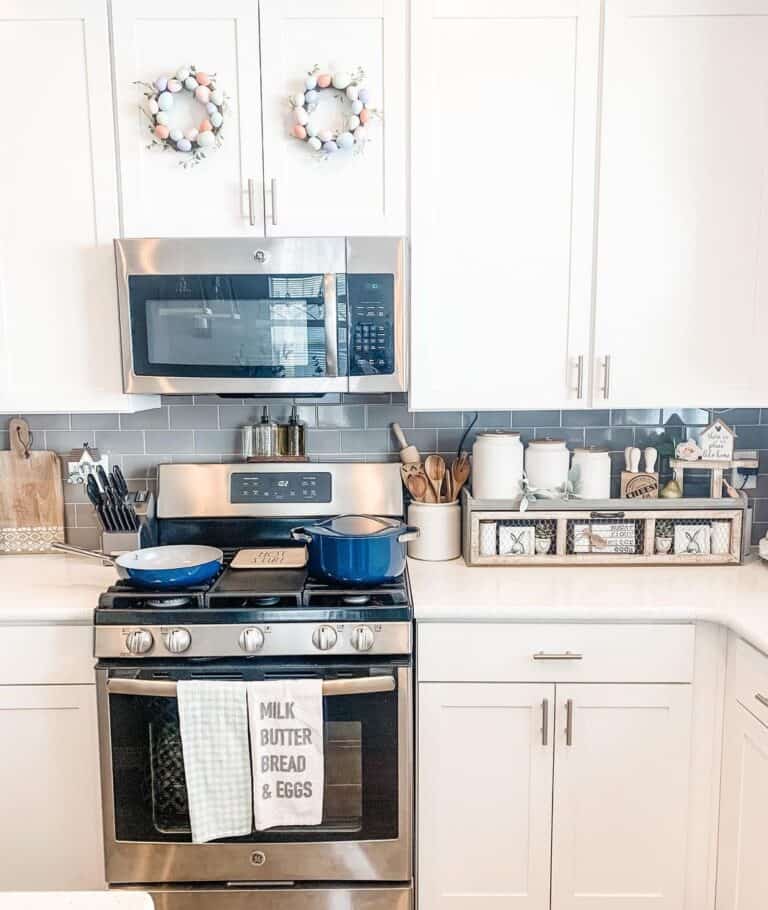 Royal Blue Kitchen Decor on Stainless Steel Stove