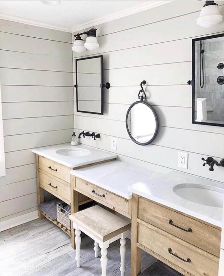 Rustic Bathroom with Wood Double Vanity