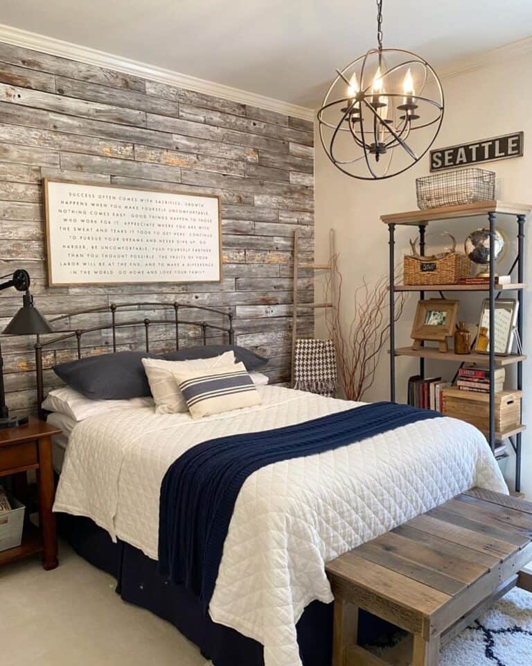 Rustic Bedroom Inspiration with Globe Chandelier