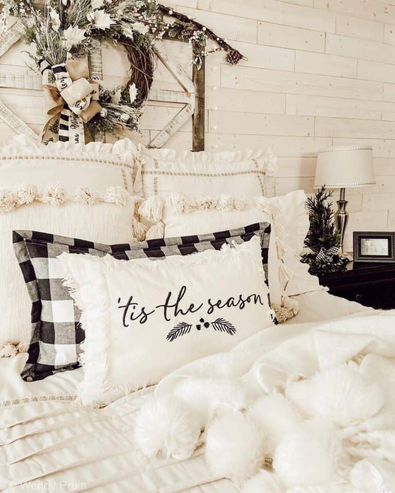 Rustic Bedroom with Black and White Accent Pillow