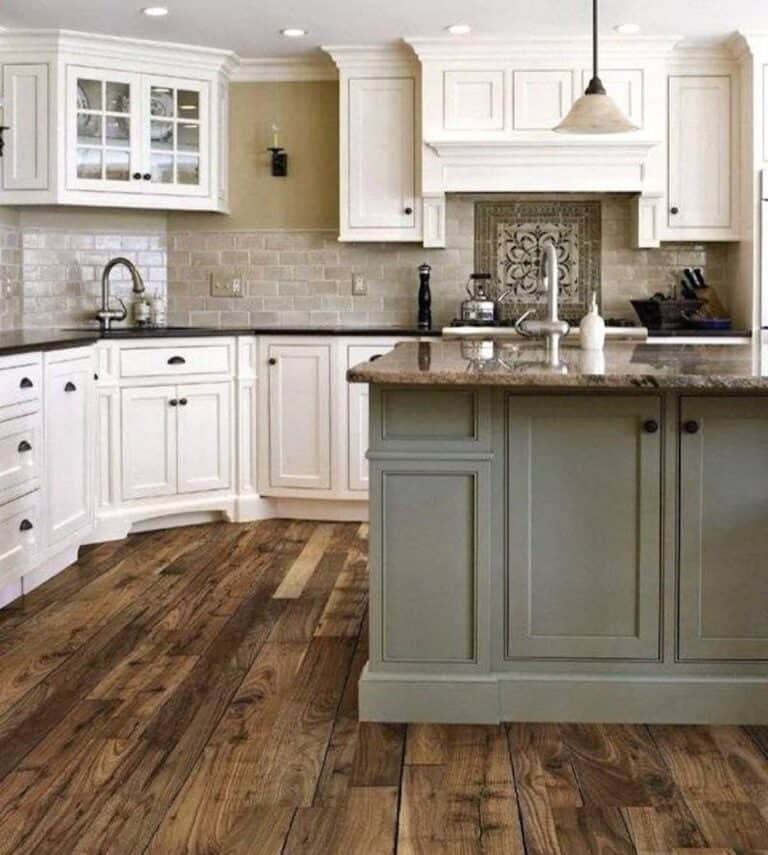 Rustic Kitchen with Sage Green Island