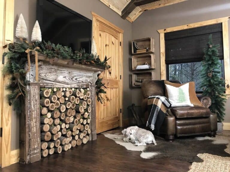 Rustic Winter Lodge Faux Fireplace Mantel