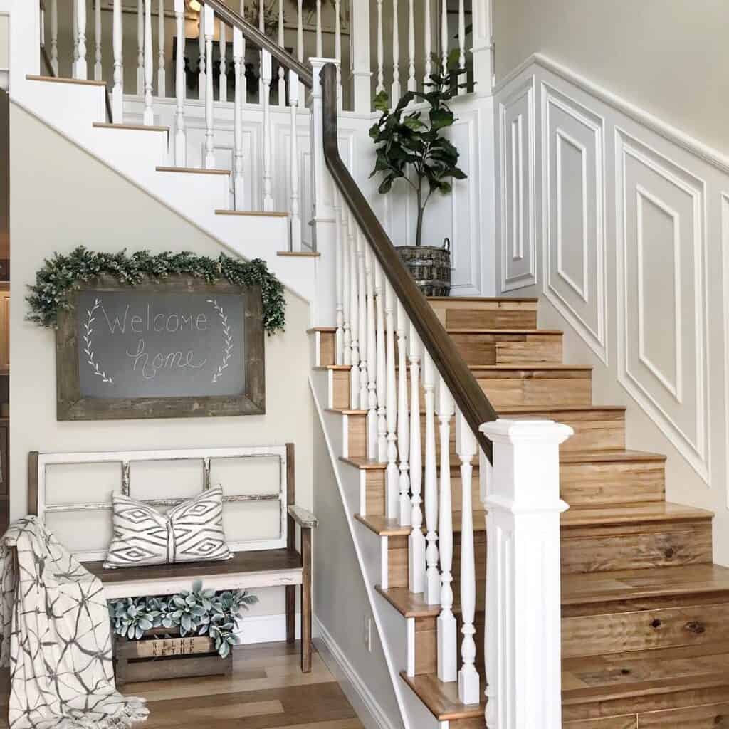 Rustic Wood with White Stair Spindles