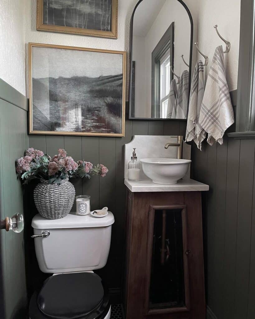 Sage Green Bathroom with Art