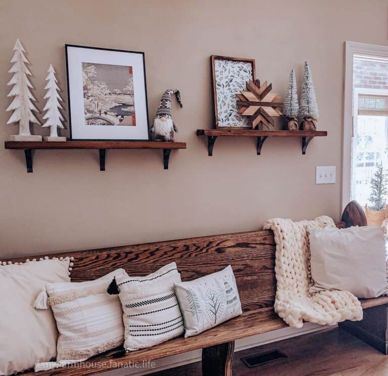 Shelves with Wooden Christmas Decorations