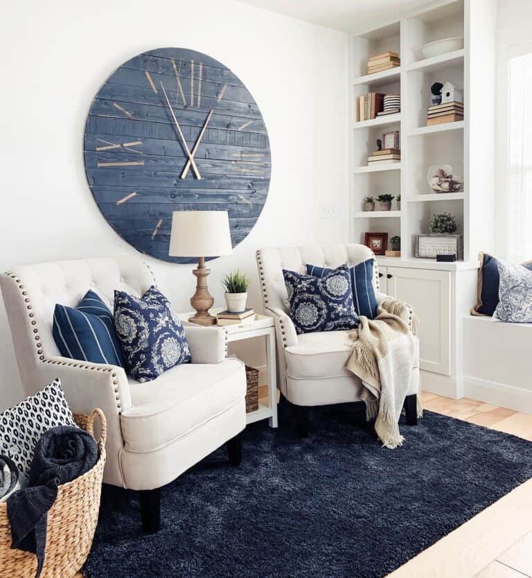 Shelving in Blue Rug Living Room