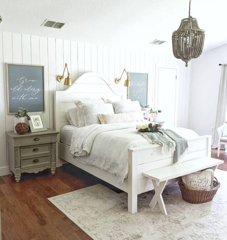 Shiplap Bedroom with Wall Sconces