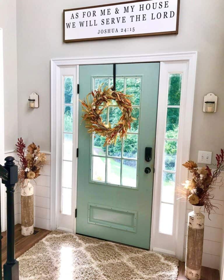 Shiplap Half Wall Entryway with Fall Décor