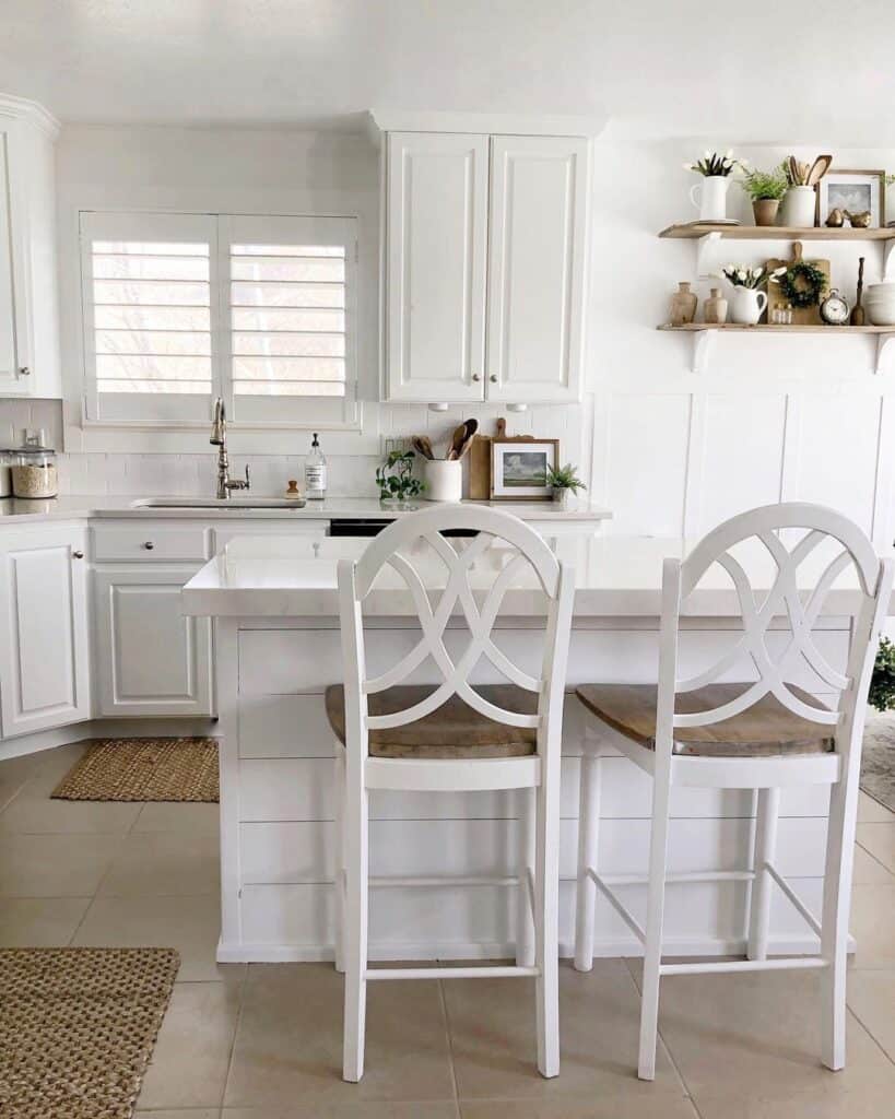 Shiplap Island on Beige Tile Flooring