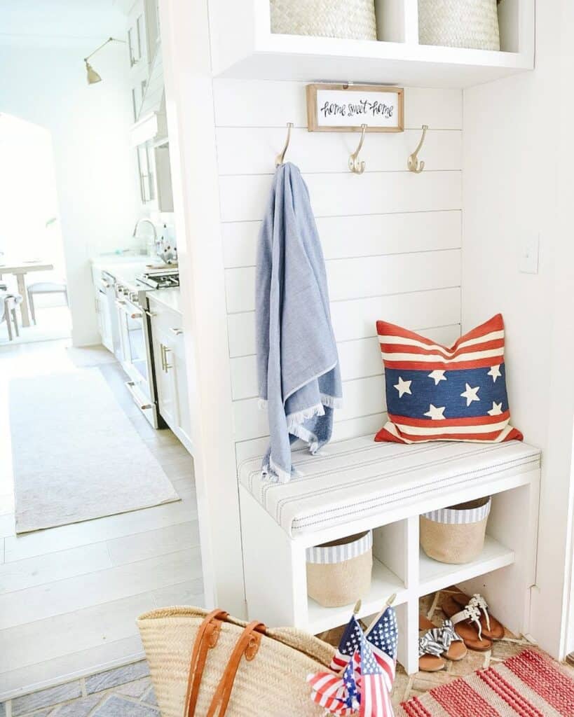 Shiplap Mudroom Bench with Shoe Storage