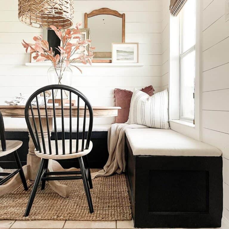 Shiplap Surrounds Corner Kitchen Table with Bench