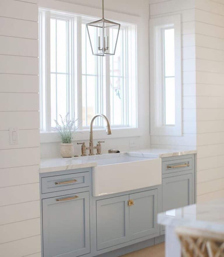 Shiplap and Blue Grey Cabinetry