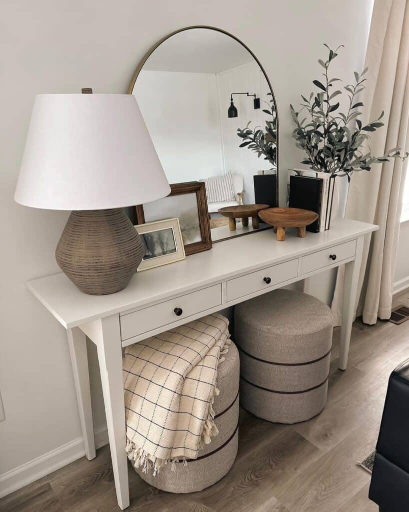 Side Table with Fabric Poufs