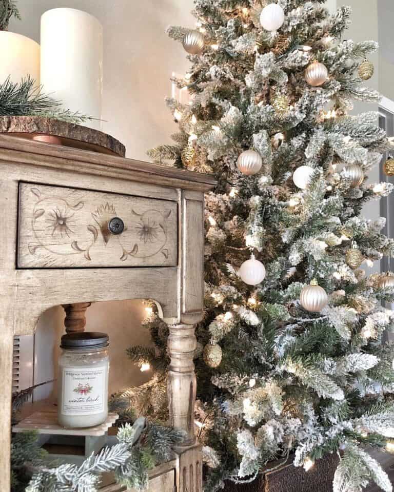 Silver Gold Christmas Tree Near Ornate End Table